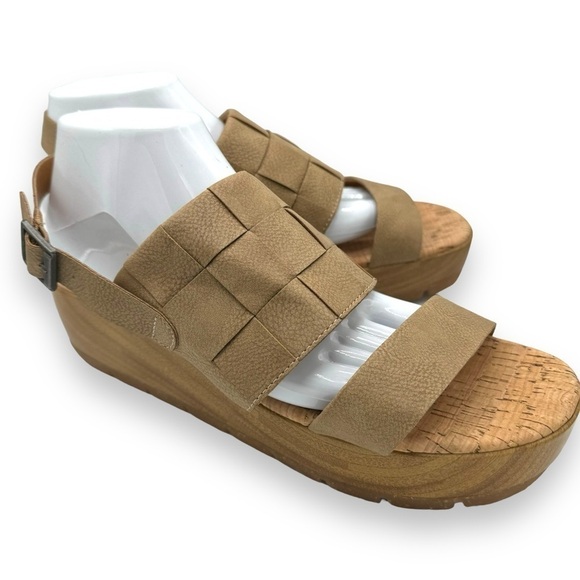 4 for $40 SALE!Korks Fraya Faux Leather Woven Platform Sandals, Natural, Size 10 - Picture 2 of 11